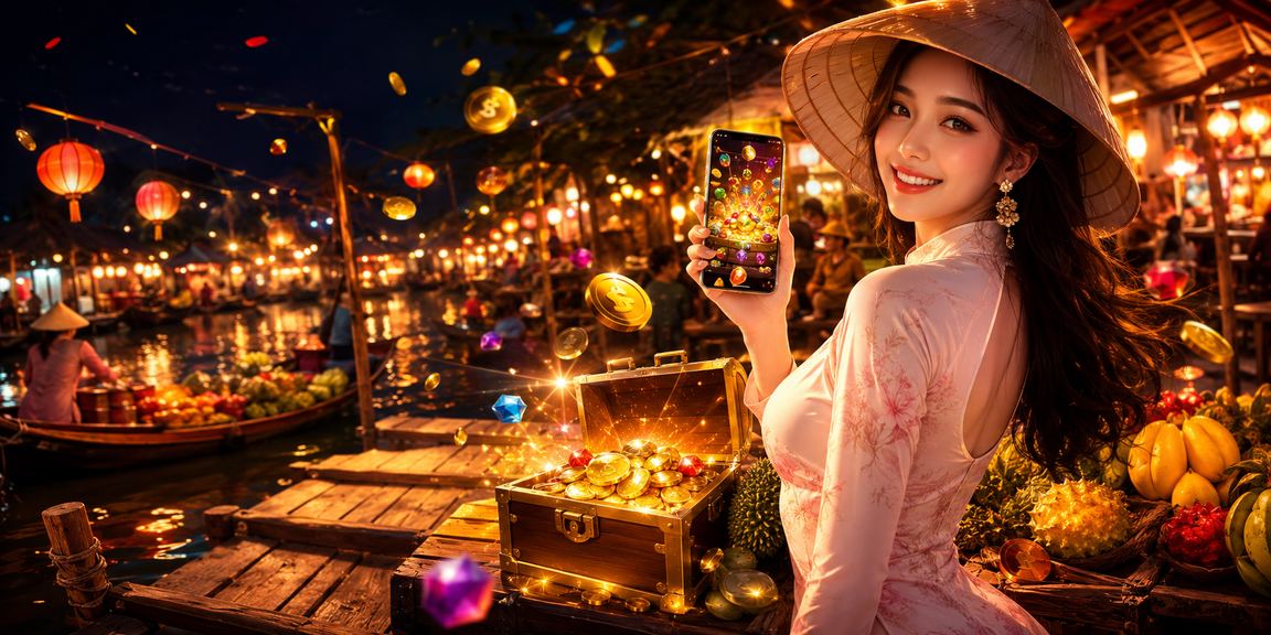 Người dùng tại chợ đêm vùng Mekong truy cập casino và nhận thưởng qua điện thoại